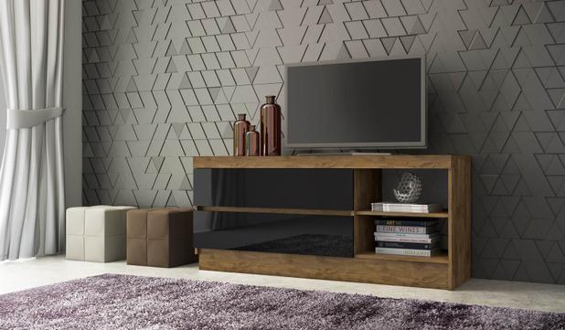 Rack 136cm 2 gavetas R201 cor Nobre com Preto Brilho - 27444 - Sun house Menor preço em Rack 136cm 2 gavetas R201 cor Nobre com Preto Brilho - 27444 - Sun house