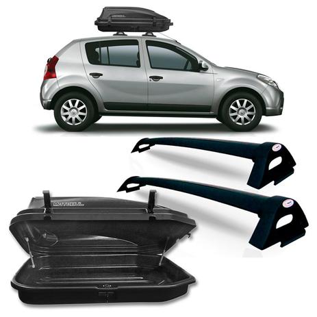 Rack Bagageiro Teto Renault Sandero Preto com Maleiro 270 Litros - Projecar Menor preço em Rack Bagageiro Teto Renault Sandero Preto com Maleiro 270 Litros - Projecar