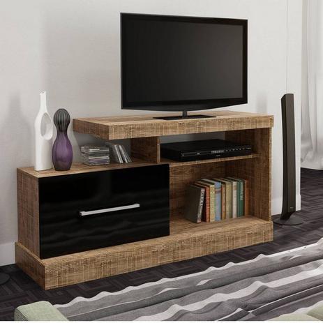 Rack Bancada 120cm Porta Correr MDF - Rustico Preto - Dalla costa Menor preço em Rack Bancada 120cm Porta Correr MDF - Rustico Preto - Dalla costa