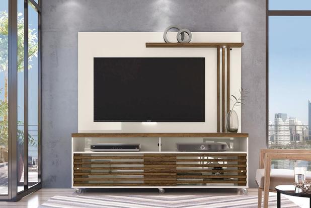 Rack Bancada com Painel Frizz - Off White/Savana - Madetec Menor preço em Rack Bancada com Painel Frizz - Off White/Savana - Madetec