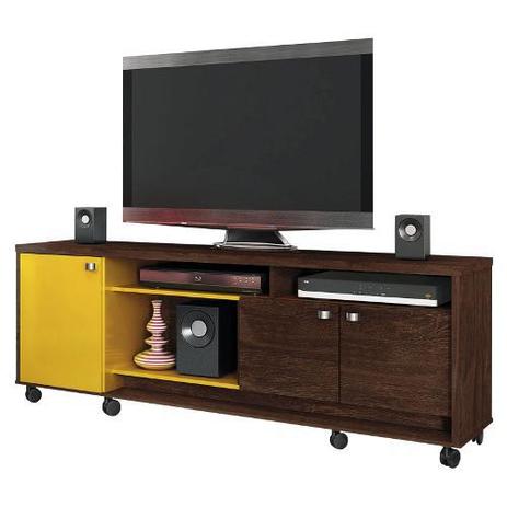 Rack Bancada Dallas Noce Com Amarelo - Lukaliam Menor preço em Rack Bancada Dallas Noce Com Amarelo - Lukaliam