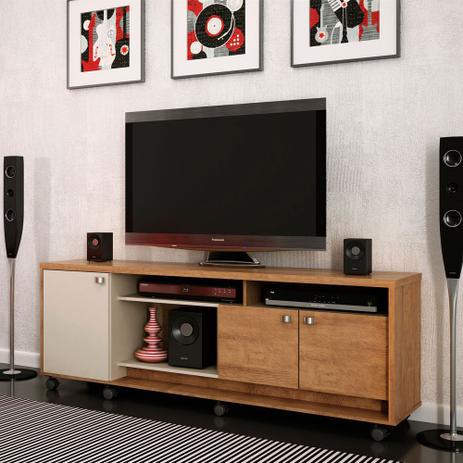 Rack Bancada Dallas P/ TV Com Rodízios Cor Amêndoa/Off White - Lukaliam Menor preço em Rack Bancada Dallas P/ TV Com Rodízios Cor Amêndoa/Off White - Lukaliam
