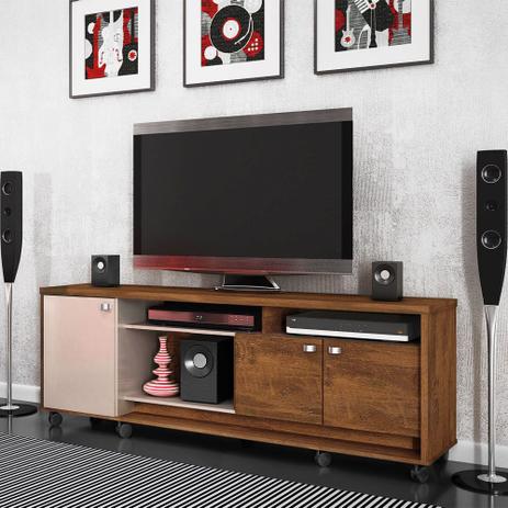 Rack Bancada Dallas P/ TV Com Rodízios Cor Canela/Off White - Lukaliam Menor preço em Rack Bancada Dallas P/ TV Com Rodízios Cor Canela/Off White - Lukaliam