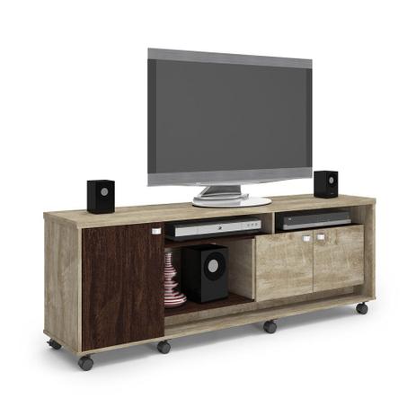 Rack Bancada Dallas P/ TV Com Rodízios Cor Rovere/Noce - Lukaliam Menor preço em Rack Bancada Dallas P/ TV Com Rodízios Cor Rovere/Noce - Lukaliam