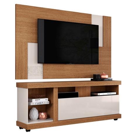 Rack Bancada Ilha Bela e Painel Para TV Delfos Natura/Off White - HB Móveis - Colibri Menor preço em Rack Bancada Ilha Bela e Painel Para TV Delfos Natura/Off White - HB Móveis - Colibri