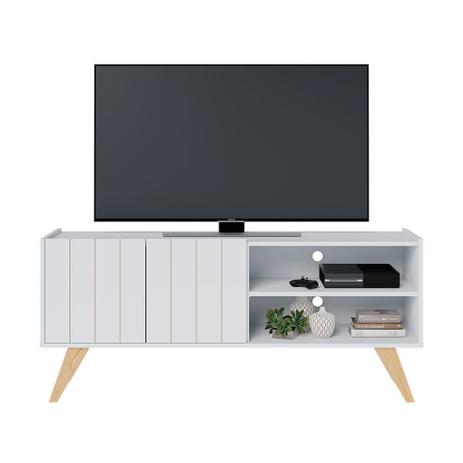 Rack Bancada para TVs até 50" 02 Portas 02 Nichos Space Branco Fosco Colibri Móveis Menor preço em Rack Bancada para TVs até 50" 02 Portas 02 Nichos Space Branco Fosco Colibri Móveis