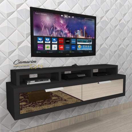 Rack Bancada Suspenso 1,50m p/ TV C/ gvt espelhada - BTV02 PRETO - Camarim Móveis Menor preço em Rack Bancada Suspenso 1,50m p/ TV C/ gvt espelhada - BTV02 PRETO - Camarim Móveis