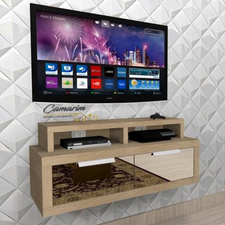 Rack Bancada Suspenso p/ TV C/ gvt espelhada - BTV01 CARVALHO - Camarim Móveis Menor preço em Rack Bancada Suspenso p/ TV C/ gvt espelhada - BTV01 CARVALHO - Camarim Móveis