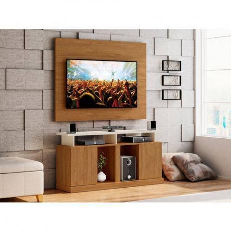Rack c/ painel orion amêndoa/off white lukaliam móveis Menor preço em Rack c/ painel orion amêndoa/off white lukaliam móveis