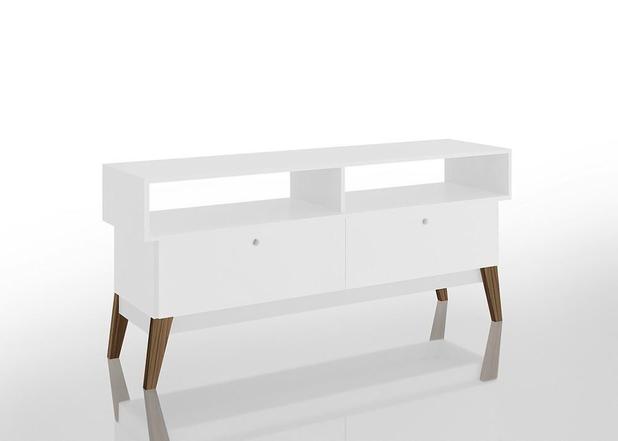 Rack com 2 Gavetas Branco e Amadeirado - Genialflex Menor preço em Rack com 2 Gavetas Branco e Amadeirado - Genialflex