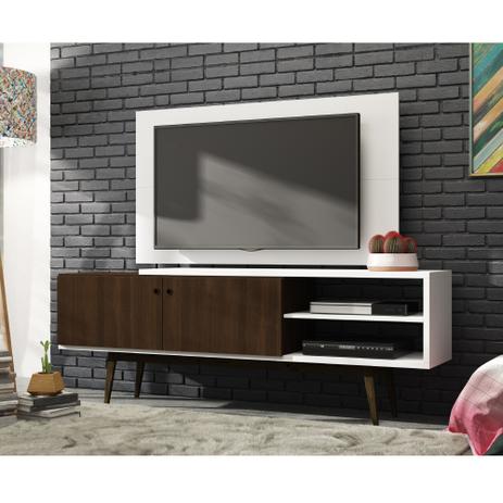 Rack com Painel 2 Portas 2 Nichos e Pés de Madeira BPI 31 - Branco/Tabaco - Brv Menor preço em Rack com Painel 2 Portas 2 Nichos e Pés de Madeira BPI 31 - Branco/Tabaco - Brv