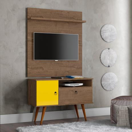 Rack com Painel para TV de 32 Polegadas Yan Demolição e Amarelo - Patrimar Menor preço em Rack com Painel para TV de 32 Polegadas Yan Demolição e Amarelo - Patrimar