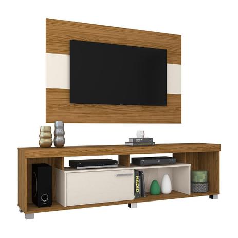 Rack com Painel Tomaz Naturale/Off White - Madetec Menor preço em Rack com Painel Tomaz Naturale/Off White - Madetec