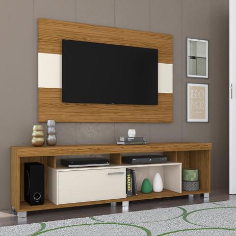 Rack com Painel Tomaz para TV até 55 Polegadas Madetec Naturale/Off White CestaPlus Menor preço em Rack com Painel Tomaz para TV até 55 Polegadas Madetec Naturale/Off White CestaPlus