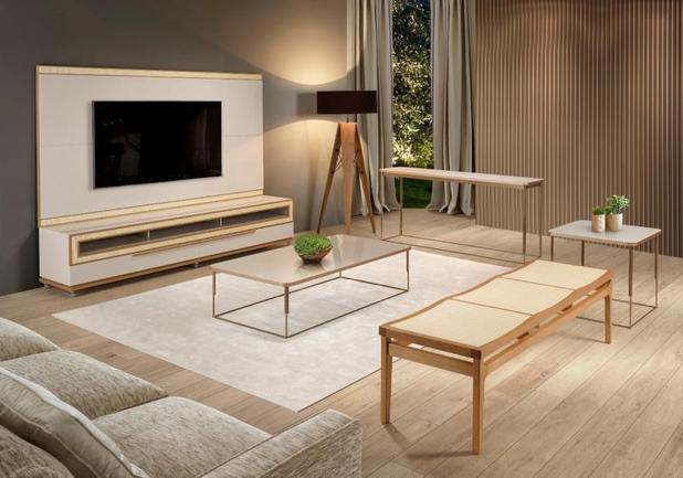 Rack com Painel Vitara 2,20m Rudnick Off White/Natural Menor preço em Rack com Painel Vitara 2,20m Rudnick Off White/Natural