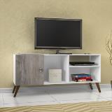 Rack de Sala Retrô com 1 Porta 3 Nichos e Pés Palito - Branco/Atacama - Móvel bento é boa?