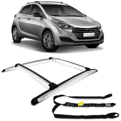 Rack de Teto Bagageiro HB20 Hatch 12 a 19 Prata + Extensor Elástico Rok Straps 1500mm Amarrar Carga - Vf é boa?