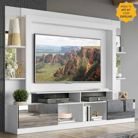 Rack Estante c/ Painel TV 65" e Espelho Oslo Multimóveis Branco/Preto Menor preço em Rack Estante c/ Painel TV 65" e Espelho Oslo Multimóveis Branco/Preto