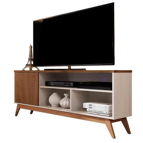 Rack Estilo Retro 1,36 com Porta e Prateleiras Malbec Wood Off White/Freijo - Germai Menor preço em Rack Estilo Retro 1,36 com Porta e Prateleiras Malbec Wood Off White/Freijo - Germai