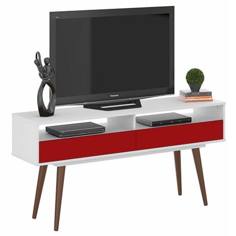 Rack Lumi Classic 140 cm Branco e Vermelho - Plata moveis Menor preço em Rack Lumi Classic 140 cm Branco e Vermelho - Plata moveis