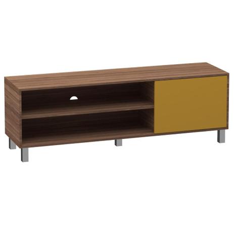 Rack Modern Em MDP Pé Fixo 50x150x40Cm Marrom/Amarelo - Peglev Menor preço em Rack Modern Em MDP Pé Fixo 50x150x40Cm Marrom/Amarelo - Peglev