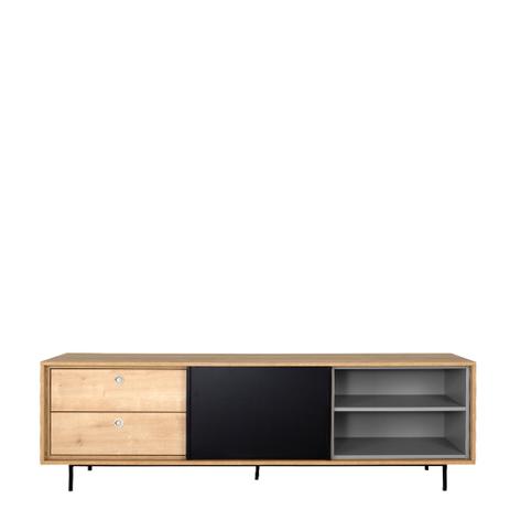 Rack Num Linha Botanic 1,80m Corpo Oak Nicho em Bp Cinza Gianduia com Porta Preta - Abra casa Menor preço em Rack Num Linha Botanic 1,80m Corpo Oak Nicho em Bp Cinza Gianduia com Porta Preta - Abra casa