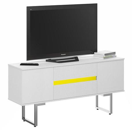 Rack Orion Classic 140 cm Branco e Amarelo - Plata moveis Menor preço em Rack Orion Classic 140 cm Branco e Amarelo - Plata moveis