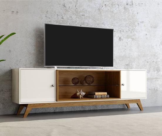 Rack p/ TV estilo retrô R418 Dalla Costa Offwhite/Freijó Menor preço em Rack p/ TV estilo retrô R418 Dalla Costa Offwhite/Freijó