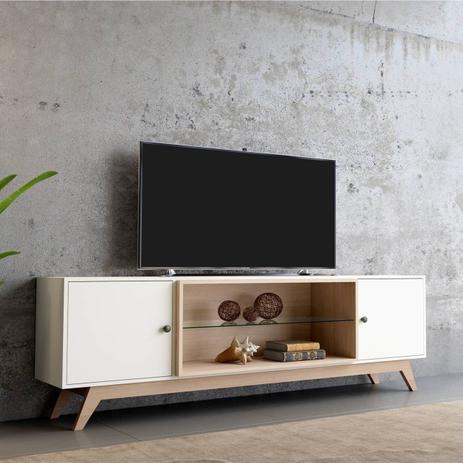 Rack p/ TV estilo retrô R418 Dalla Costa Offwhite/Natural Menor preço em Rack p/ TV estilo retrô R418 Dalla Costa Offwhite/Natural