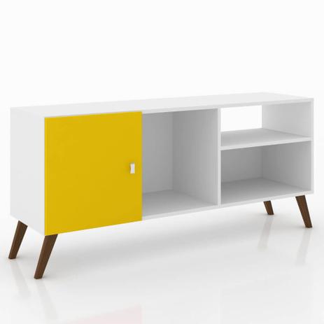 Rack para TV 42” 1 Porta 3 Nichos e Pés Retrô - Branco/Amarelo - Móvel bento Menor preço em Rack para TV 42” 1 Porta 3 Nichos e Pés Retrô - Branco/Amarelo - Móvel bento