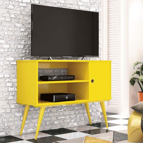 Rack para TV até 32 Polegadas 1 Porta Reale Retrô EDN Móveis Amarelo Menor preço em Rack para TV até 32 Polegadas 1 Porta Reale Retrô EDN Móveis Amarelo