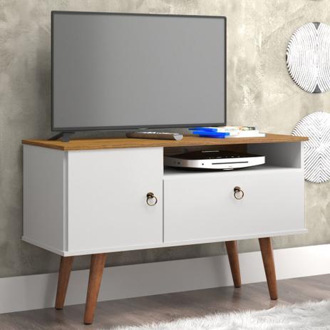 Rack Para TV até 32 Polegadas Yan Parimar Branco/Madeirado - Patrimar Menor preço em Rack Para TV até 32 Polegadas Yan Parimar Branco/Madeirado - Patrimar