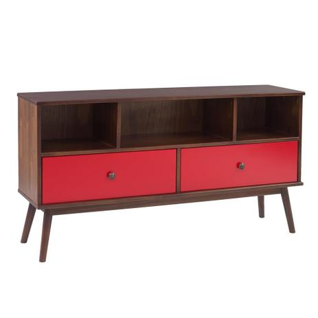 Rack Retrô 02 Gavetas Pés Palito Pinhão e Vermelho - Wood prime - ta é boa?