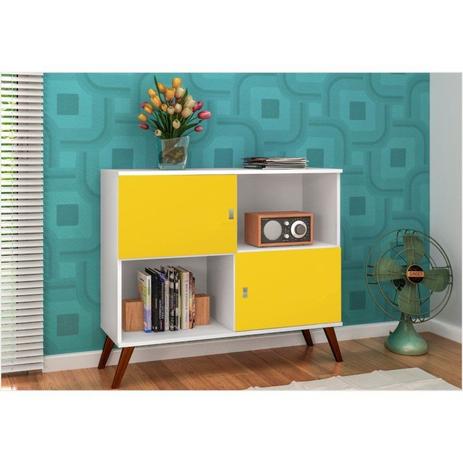 Rack Retrô 02 Portas RT3011 Branco com Amarelo - Móveis MB Menor preço em Rack Retrô 02 Portas RT3011 Branco com Amarelo - Móveis MB