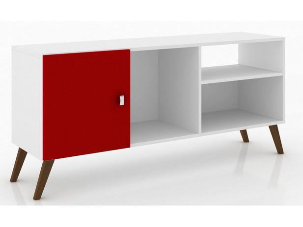 Rack Retrô 1 Porta Branco/Vermelho - Movelbento Menor preço em Rack Retrô 1 Porta Branco/Vermelho - Movelbento