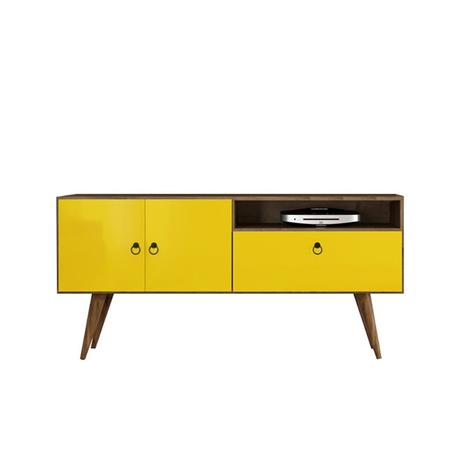 Rack Retrô 3 Portas Demolição E Amarelo Topázio Patrimar Móveis Menor preço em Rack Retrô 3 Portas Demolição E Amarelo Topázio Patrimar Móveis