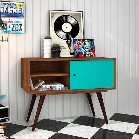 Rack Retrô Hanau Rustik Carvalho e Turquesa 90 cm - Mobly Menor preço em Rack Retrô Hanau Rustik Carvalho e Turquesa 90 cm - Mobly