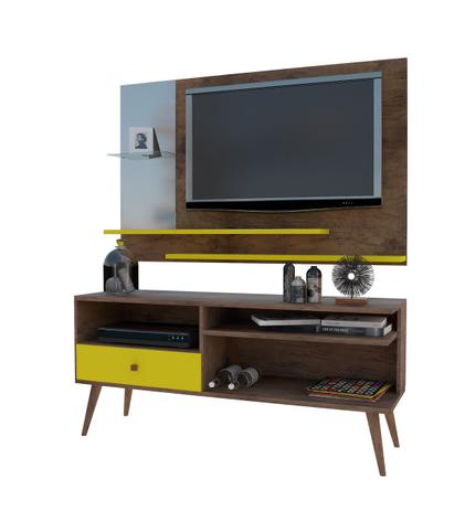 Rack Retrô JB 5117 com Painel JB 5008 Canela com Amarelo - JB Bechara Menor preço em Rack Retrô JB 5117 com Painel JB 5008 Canela com Amarelo - JB Bechara