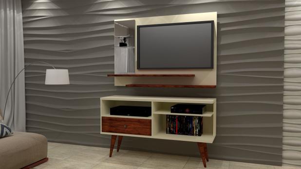 Rack Retrô JB 5117 com Painel JB 5008 Pérola com Caramelo - JB Bechara Menor preço em Rack Retrô JB 5117 com Painel JB 5008 Pérola com Caramelo - JB Bechara