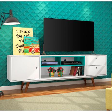 Rack Retrô Rostock Branco e Turquesa 160 cm - Mobly Menor preço em Rack Retrô Rostock Branco e Turquesa 160 cm - Mobly