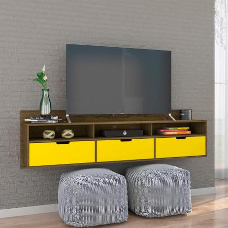 Rack Suspenso Pênsil Rústico e Amarelo 180 cm - Olivar móveis Menor preço em Rack Suspenso Pênsil Rústico e Amarelo 180 cm - Olivar móveis