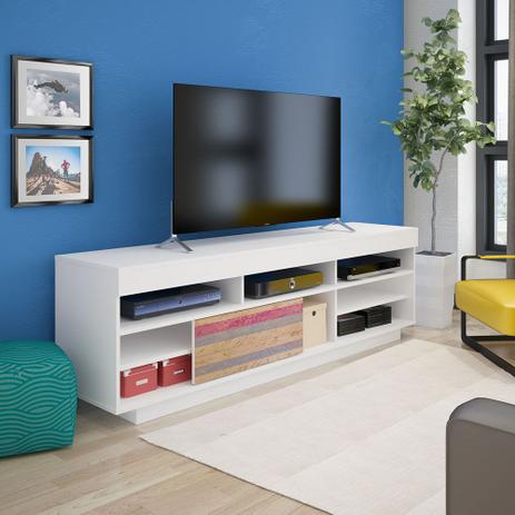 Rack Treviso Branco com Antique para TV até 47 polegadas, pés com rodízios, porta deslizante, prateleira e nichos - Artely Menor preço em Rack Treviso Branco com Antique para TV até 47 polegadas, pés com rodízios, porta deslizante, prateleira e nichos - Artely