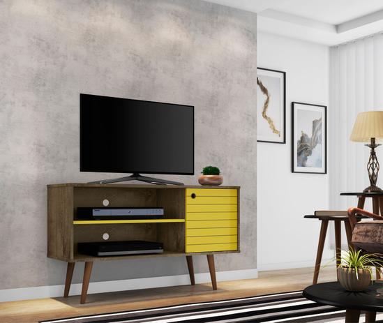 Rack Tv Estilo Retro Jade Cor Madeira Rustica/Amarelo - Moveis bechara Menor preço em Rack Tv Estilo Retro Jade Cor Madeira Rustica/Amarelo - Moveis bechara
