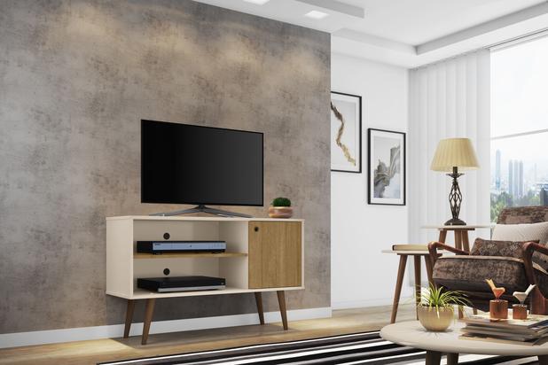 Rack Tv Estilo Retro Jade Cor Off White e Cinamomo - Moveis bechara Menor preço em Rack Tv Estilo Retro Jade Cor Off White e Cinamomo - Moveis bechara