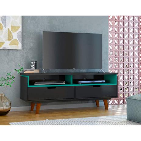 Rack Vintage Lévis Preto e Turquesa 136 cm - Olivar móveis Menor preço em Rack Vintage Lévis Preto e Turquesa 136 cm - Olivar móveis