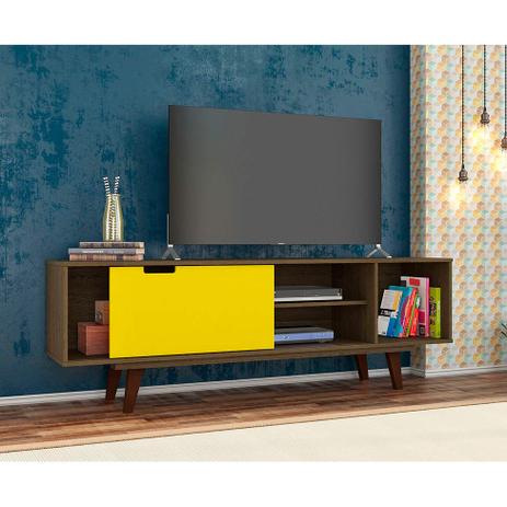 Rack Vintage Óregon Rústico e Amarelo 160 cm - Olivar móveis Menor preço em Rack Vintage Óregon Rústico e Amarelo 160 cm - Olivar móveis