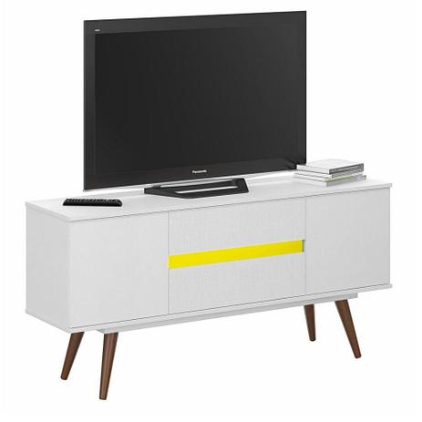 Rack Zetta Classic 140 cm Branco e Amarelo - Plata moveis Menor preço em Rack Zetta Classic 140 cm Branco e Amarelo - Plata moveis