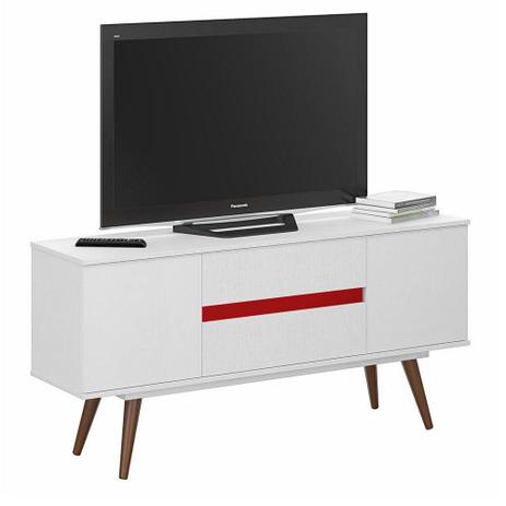 Rack Zetta Classic 140 cm Branco e Vermelho - Plata moveis Menor preço em Rack Zetta Classic 140 cm Branco e Vermelho - Plata moveis