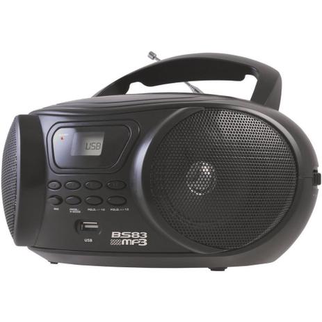 Rádio Boombox BS-83 Reproduz MP3, Entrada USB/Auxiliar de Áudio, Rádio FM Estéreo, 3.4W RMS, Preto - Britânia