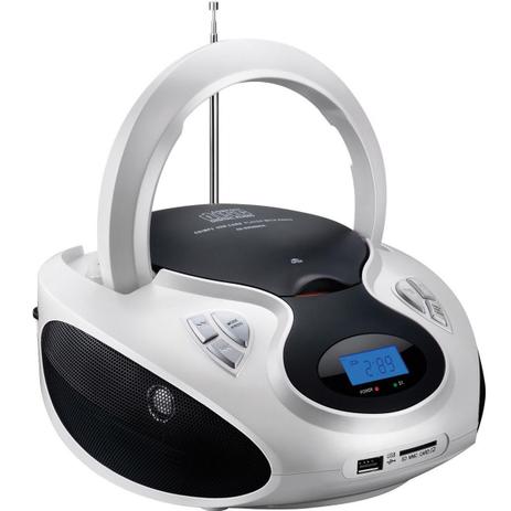 Rádio Boombox Multilaser 20W RMS CD/USB/SD/FM/AUX Branco/Preto SP181 Menor preço em Rádio Boombox Multilaser 20W RMS CD/USB/SD/FM/AUX Branco/Preto SP181